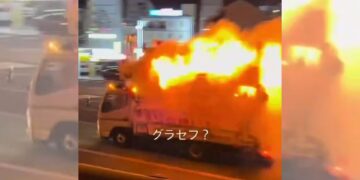 影音/烤地瓜車邊燃燒邊狂奔 直衝消防局求助滅火