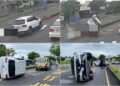 影音/自小客自撞分隔島翻車 4人送醫救治