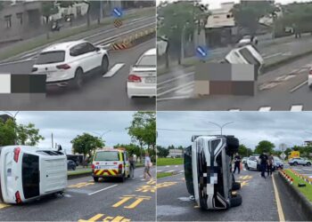 影音/自小客自撞分隔島翻車 4人送醫救治