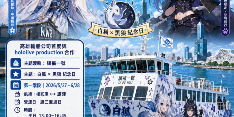 【卡哇依、萌萌噠、fu夯爆】二次元《白狐 × 黑狼 紀念系列》hololive主題輪渡船，高雄港首航向旗津，掀港旅及打卡熱