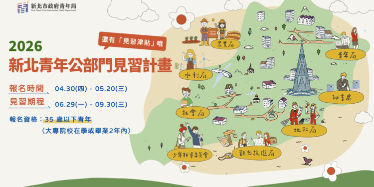搶先體驗公部門職場！新北釋出 24 個見習名額     18-35 歲青年 5/20 前快報名