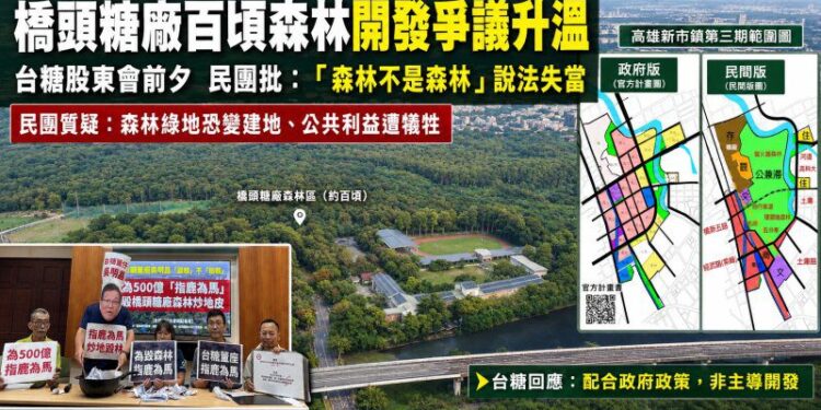 橋頭糖廠百頃森林開發爭議延燒　民團批台糖護航炒地皮、台糖澄清非主導開發
