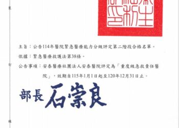 安泰醫院再獲重度級急救責任醫院認定   守護屏南急重症醫療量能