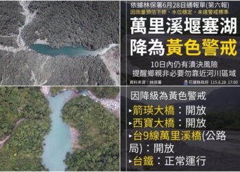 影音/萬里溪堰塞湖警戒由紅轉黃 10日內仍有潰決風險