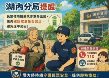 【細心、暖警、柔執】湖內分局雄警呂昶頷、吳旻倪,護衛《醫療代步車「罷工/顧路」長者》平安回家路