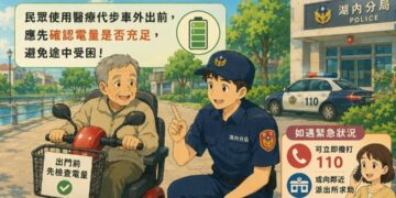 【細心、暖警、柔執】湖內分局雄警呂昶頷、吳旻倪，護衛《醫療代步車「罷工/顧路」長者》平安回家路