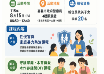 嘉義市新住民婦幼安全系列活動暴力課程、 反小小警察體驗營開放報名