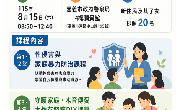 嘉義市新住民婦幼安全系列活動暴力課程、　反小小警察體驗營開放報名