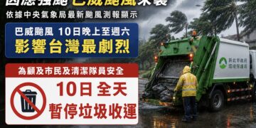 因應強颱巴威來襲     新北市環保局宣布7月10日全天暫停垃圾收運