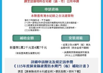 屏東縣防水閘門（板）補助　持續受理申請