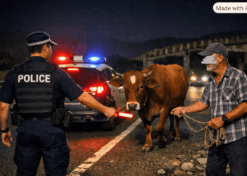 潮州分局驅離闖入車道牛隻 飼主遭依法告發