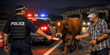 潮州分局驅離闖入車道牛隻 飼主遭依法告發