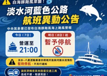 因應白海豚颱風來襲淡水河藍色公路與淡水八里渡輪全面停航