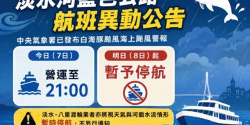 因應白海豚颱風來襲淡水河藍色公路與淡水八里渡輪全面停航