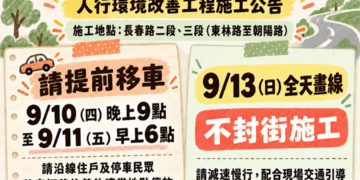 竹東鎮長春路二段將進行標線施工 公所籲請鄉親9/10晚間提前移車、9/13不封街畫線減速慢行