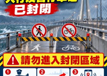 受薔琵颱風影響風勢增強 新北交通局封閉淡江大橋人行及自行車道